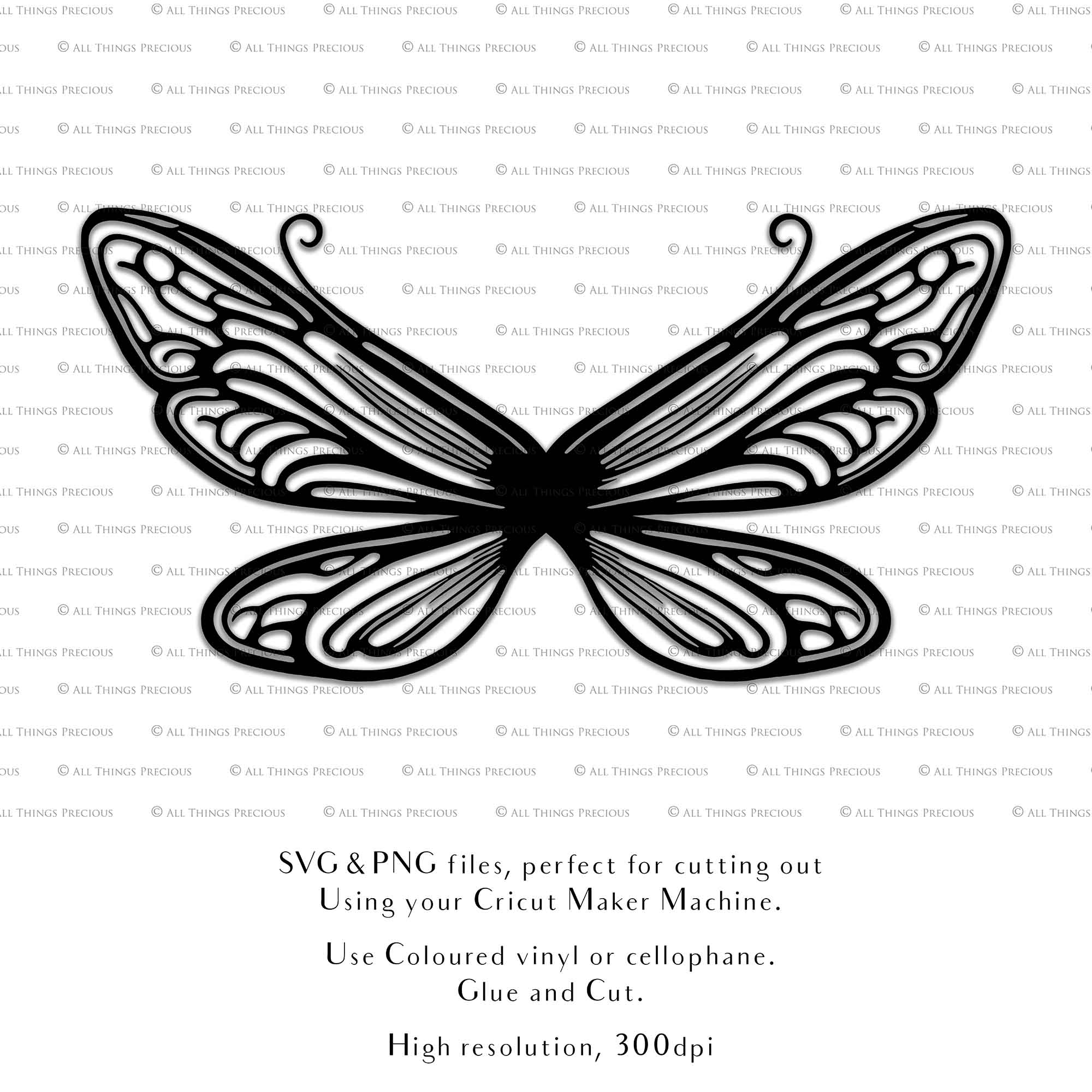 SVG & PNG Fairy Wing files for Cricut or Silhouette Cameo Cutting Machine. To create wearable fairy wings, in adult or children sizes. Simply load the design into design space for Cricut, re size and you are set to go!  These are Individual Wing Pieces, for you to cut and assemble. This is a DIGITAL product.